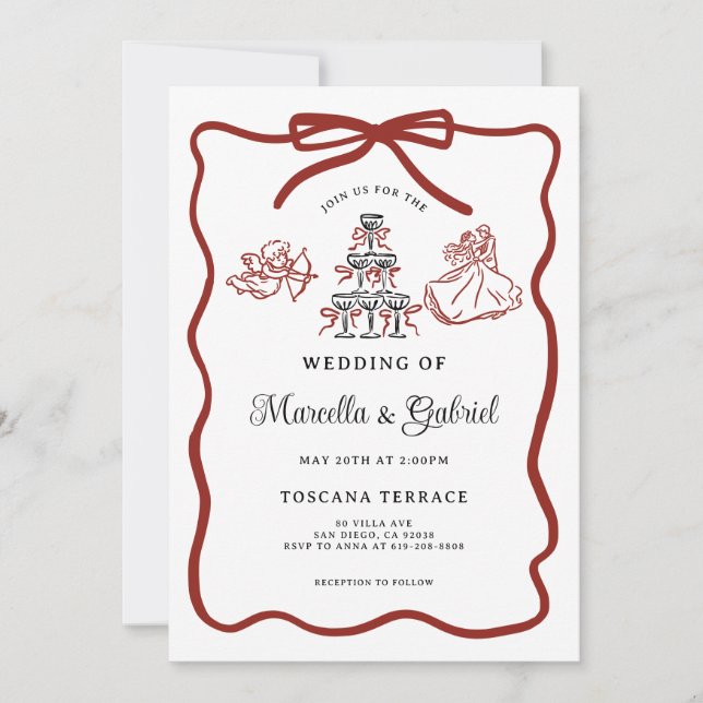 Invitation Doodles tirés à la main Italien Theme Mariage (Devant)