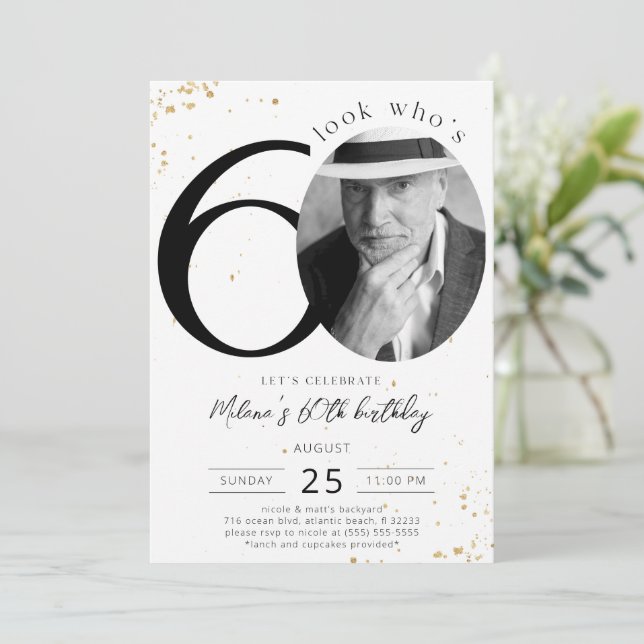 Invitation d'or 60e anniversaire avec photo (Debout devant)