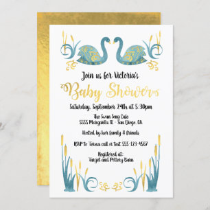 Invitation d'or de baby shower de cygnes