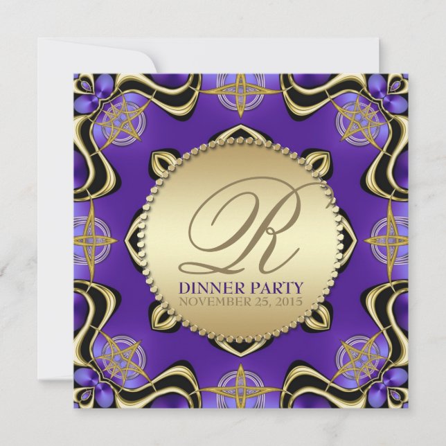 Invitation d'or gothique noire pourpre de dîner (Devant)