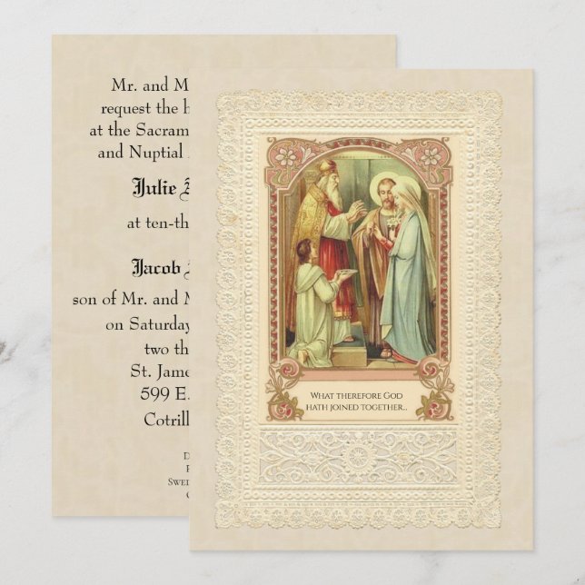 Invitation d'or Mariage catholique traditionnelle (Devant / Derrière)