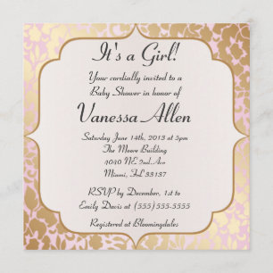 Invitation d'or métallique de baby shower de rose