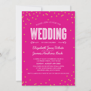 Invitation d'or mignon MARIAGE confetti rose vif chaud