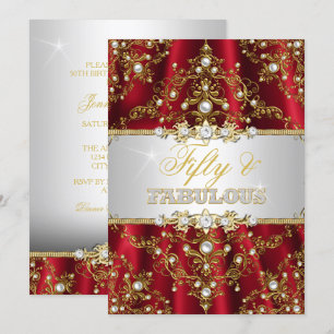 Invitation d'or rouge perle damassé cinquante et f