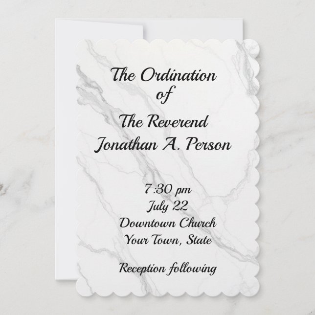 Invitation d'Ordination du pasteur Look en marbre (Devant)