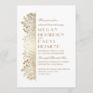 Invitation Doré Floral Baby's Breath Dîner de répétition élég