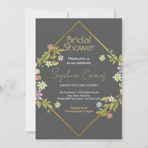 Invitation Doré Géométrique Gris Foncé Floral Réception de Ma