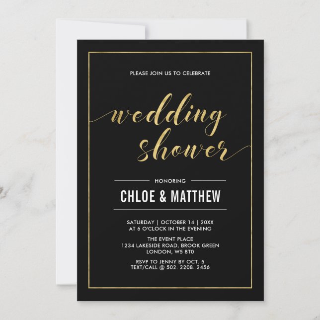 Invitation Doré | Wedding shower de typographie moderne simpl (Devant)