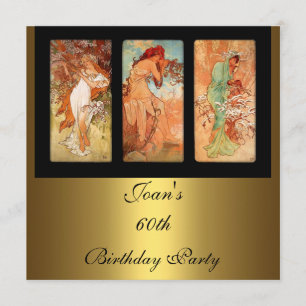 Invitation dorée d'art vintage d'Alphonse Mucha