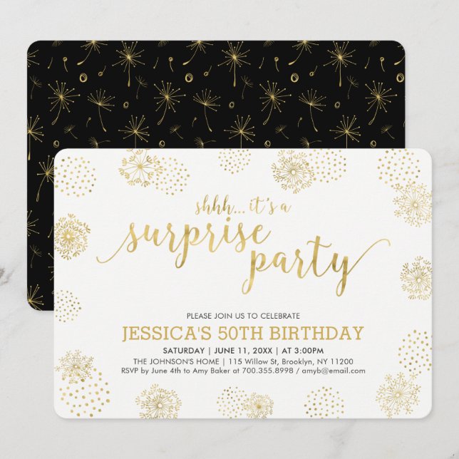 Invitation Dorée | Design Moderne Surprise 50e Anniversaire (Devant / Derrière)
