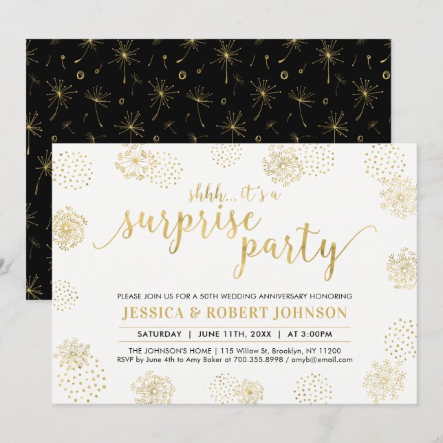 Invitation Dorée | Moderne Surprise 50e anniversaire de Maria (Devant / Derrière)