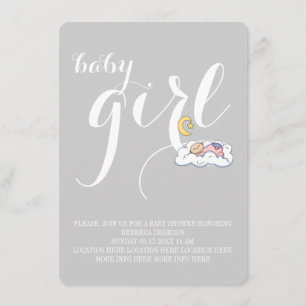 Invitation Dormir bébé fille douche élégant texte minimal