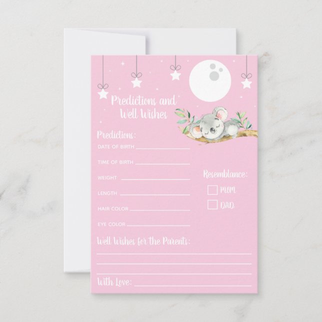 Invitation Dormir Koala Baby shower Prédictions et bien voulo (Devant)
