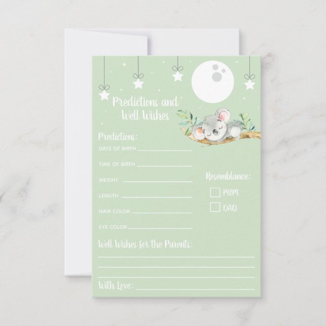Invitation Dormir Koala Baby shower Prédictions et bien voulo (Devant)