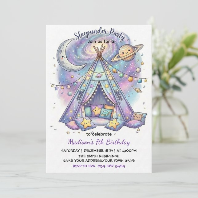 Invitation Dormir sous fête d'anniversaire de pyjama bohème m (Debout devant)
