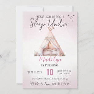 Invitation Dormir sous teepee boho soirée pyjama en retard