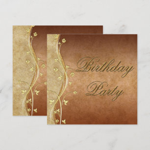 Invitation Dorures et décorations florales Anniversaire