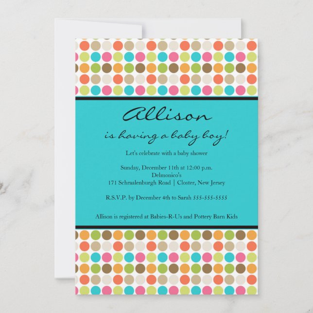 Invitation Dots AMUSANTS TURQUOISE Baby Girl or Boy Show (Devant)