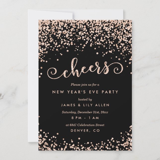Invitation Dots Champagne Confetti Nouvelle Année Soirée (Devant)