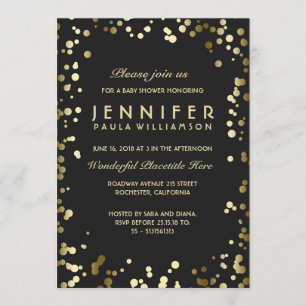 Invitation Dots Confetti en or et noir Baby shower Vintage