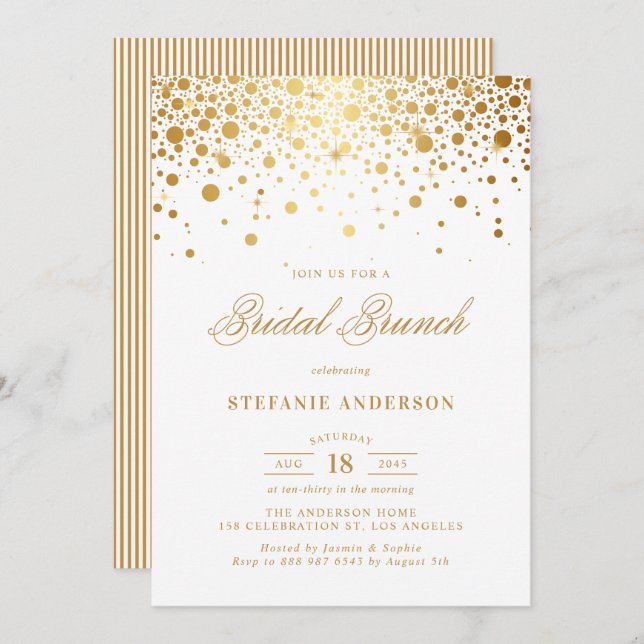 Invitation Dots Confetti Gold Foil Brunch nuptial (Devant / Derrière)