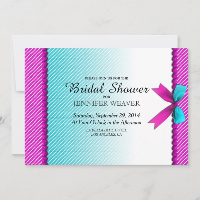Invitation Dots de néon Turquoises Fuchsia Pink & Aqua, Bow & (Devant)