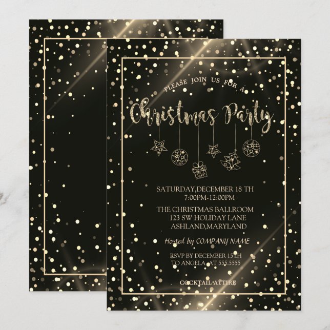 Invitation Dots d'or, Boules de Noël Société Fête de Noël (Devant / Derrière)