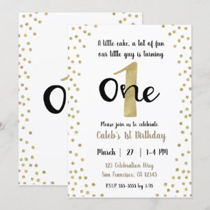 Invitation Dots Gold Confetti Numéro 1 UN 1er anniversaire