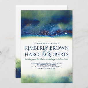 Invitation Dots Turquoises et Gold Mariage d'aquarelle modern