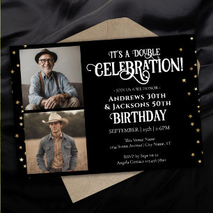Invitation Double Anniversaire Fête Star Confetti Photo