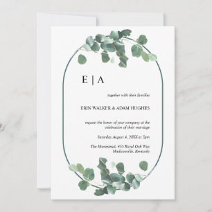 Invitation Double Arc Eucalyptus Verdure Monogramme simple