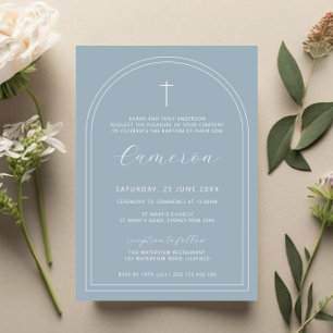 Invitation Double arc simple croix bleu baptême baptême baptê