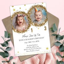 Double Birthday Gold Parties scintillant Enfants P