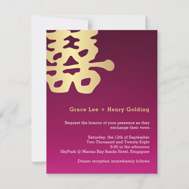 Invitation Double bonheur contemporain Mariage chinois (Devant)