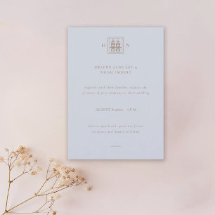 Invitation Double Bonheur Dusty Blue & Gold Mariage chinois