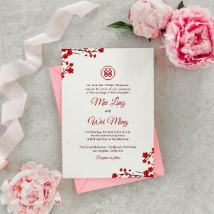 Invitation Double Bonheur Elégant Mariage chinois