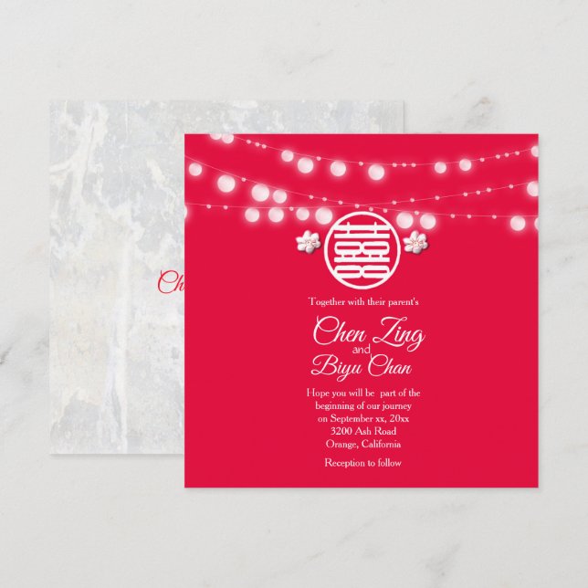 Invitation Double Bonheur Thème Personnalisé Mariage Invitati (Devant / Derrière)