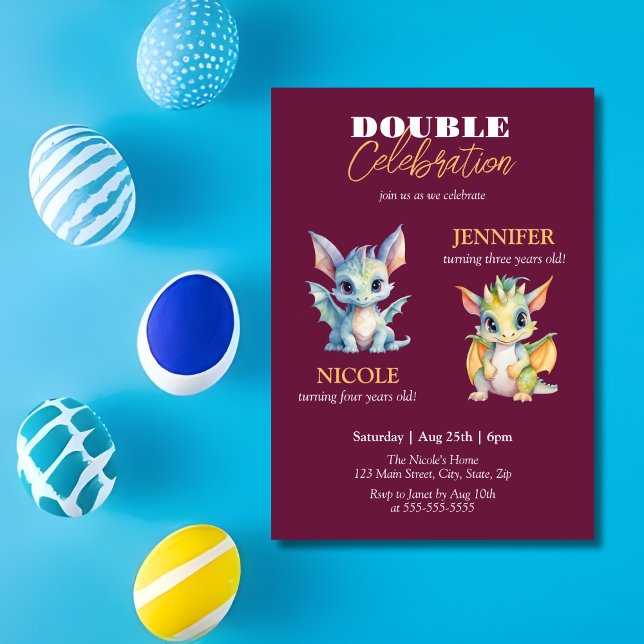 Invitation Double Celebration Cute Dragons Fairytale Annivers (Créateur téléchargé)
