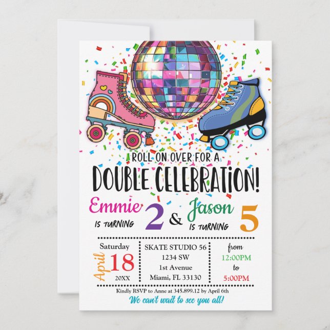 Invitation Double Célébration Disco de Patin à Rou (Devant)