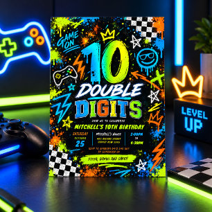 Invitation Double Chiffres Neon Graffiti Garçon 10ème Anniver