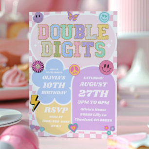 Invitation Double Chiffres Preppy Patch 10e fête d'anniversai