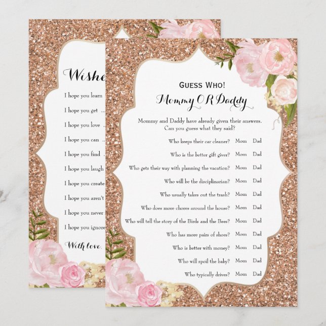 Invitation Double Côté - Baby shower Jeux Voeux | Devinez qui (Devant / Derrière)