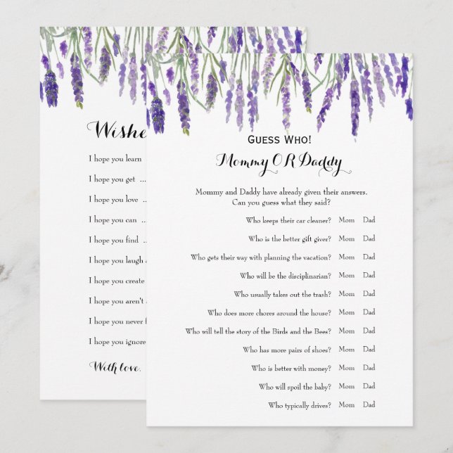 Invitation Double Côté - Baby shower Jeux Voeux | Devinez qui (Devant / Derrière)