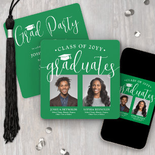 Invitation Double Diplomation 2 Photos Parti vert conjoint
