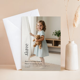 Invitation Double Enfant Enfant Frère et Sœur Photo Mignonne 