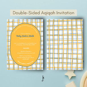 Invitation Double face blanc jaune lumineux carreau dessiné à