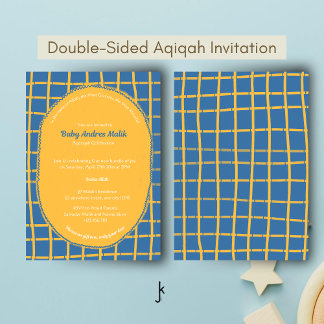 Invitation Double face bleu jaune plaid lumineux dessiné à la