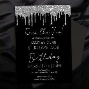 Invitation Double fête d'anniversaire Elégante gouttes d'arge