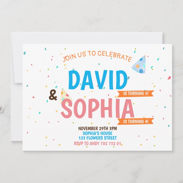 Invitation Double fête d'anniversaire Les frères et soeurs co (Devant)