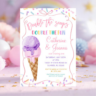 Invitation Double gaufres Double Fun Anniversaire Glace